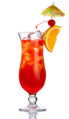 Red alcohol cocktail in with orange slice isolated