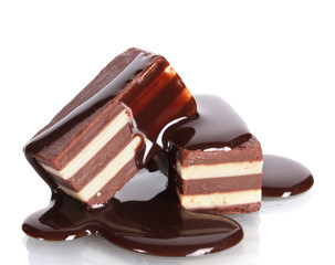 Сhocolate candy poured chocolate isolated on white