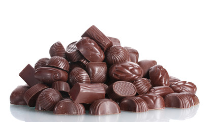 Many different chocolate candy isolated on white