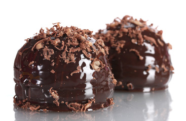 Сhocolate cookie poured chocolate with chocolate shavings