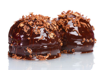 Сhocolate cookie poured chocolate with chocolate shavings