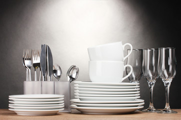 Clean plates, glasses, cups and cutlery