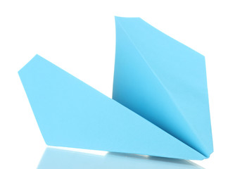 Origami paper airplane isolated on white
