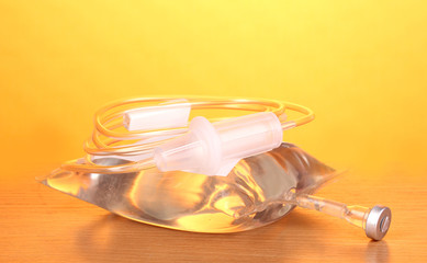 Bag of intravenous antibiotics and plastic infusion set