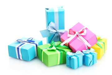 bright gifts with bows isolated on white