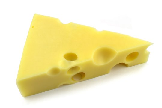 Swiss emmental cheese on white background