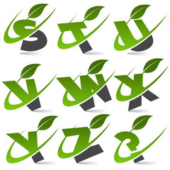 Obraz premium Swoosh alphabet with leaf icon Set 3
