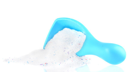 Washing powder in blue container,isolated on white