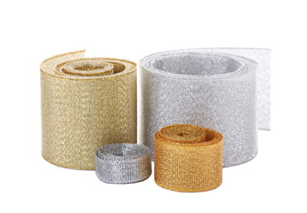beautiful golden and silver ribbons isolated on white
