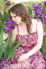 Beautiful woman in spring violet taffies