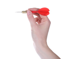 dart in hand isolated on white