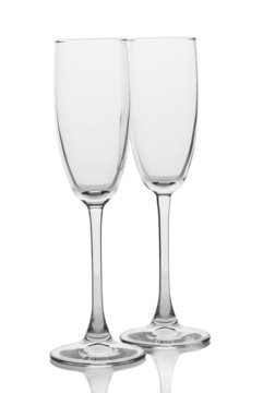 empty glasses of champagne isolated on a white