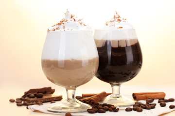 glasses of coffee cocktail on wooden table