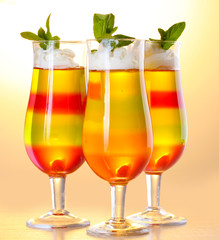 fruit jelly in glasses on tabla in cafe
