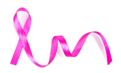 Pink breast cancer ribbon isolated on white