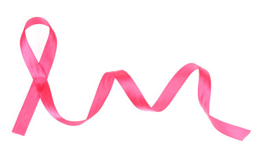 Obraz na płótnie Canvas Różowa wstążka raka piersi na białym tle
