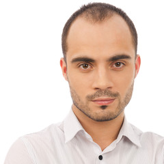 Obraz premium Portrait of happy smiling man, isolated on white