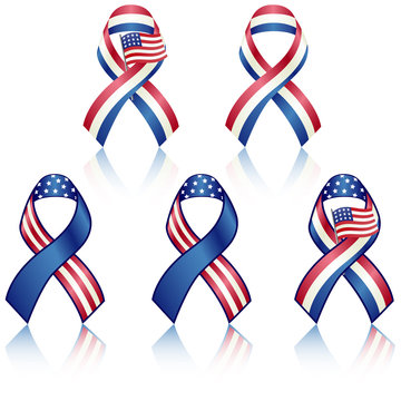 American flag ribbons set vector isolated on white