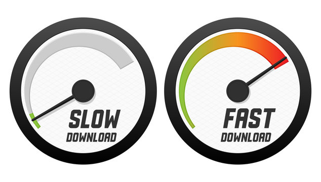 Speedometers with slow and fast download. Vector illustration.