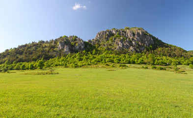Spring landcape with mountain and chapel in eastern europe
