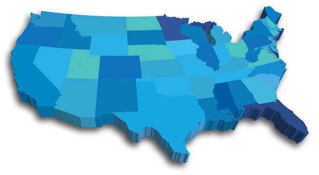 Blue 3D USA State Map