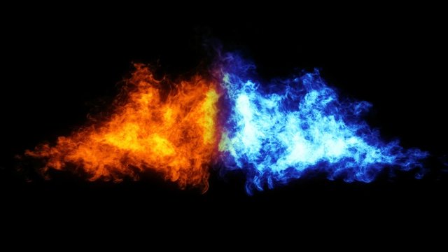 Two flames against each other with alpha