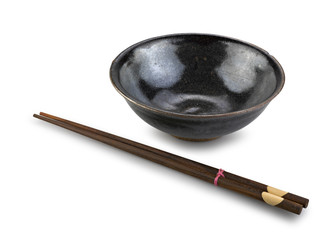 Traditional tableware of Asia, chopsticks and bowl