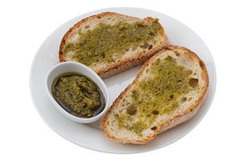 bread with pesto on the plate
