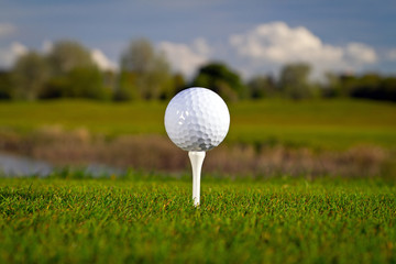 Golf ball on the beautiful golf course
