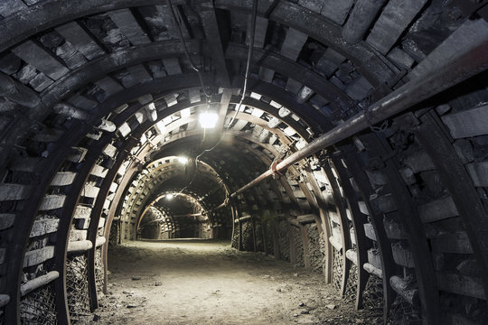 Fototapeta Underground tunnel in the coal mine