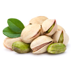 Pistachio nuts isolated on white background.