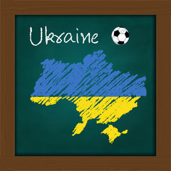 ukraine map and soccer ball  on high resolution green chalkboard
