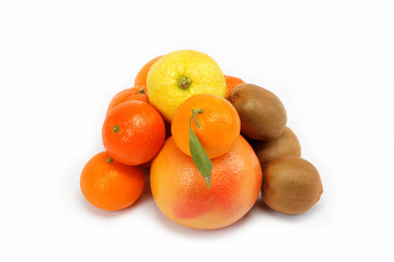 Tropical fruits on a white background.
