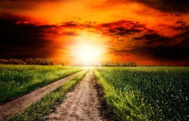 Dramatic sunset over the rural landscape