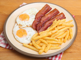 Bacon, Fried Egg and Fries