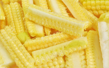 close up pile of of chopped baby corns