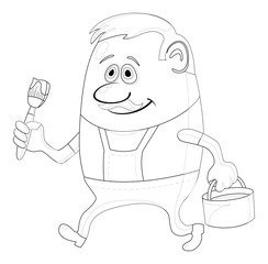 Painter with bucket, contour