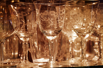 Fine Drinking Glassware on Display Glass Shelf
