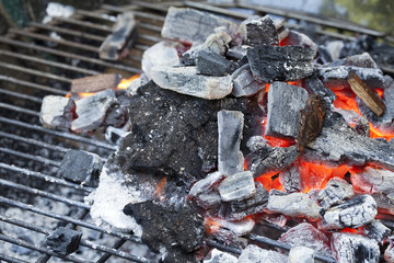 Red Hot Wood Charcoal on Barbecue grill