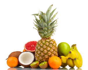 Tropical fruits isolated on white