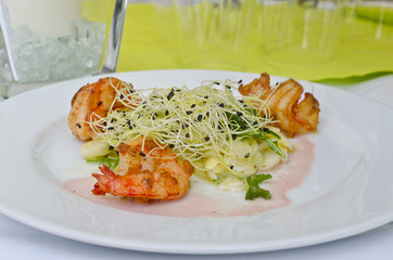 shrimps with sprouted and pine cores