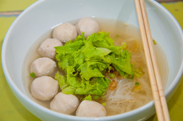 Asian cuisine, rice noodles with fish ball and meat ball