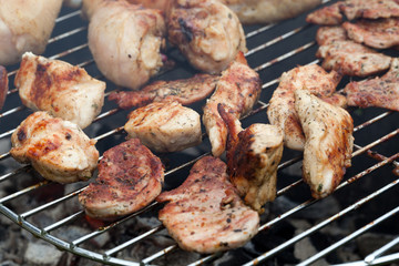 barbecue with delicious grilled meat on grill