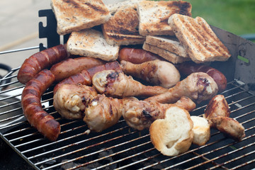 barbecue with delicious grilled meat on grill