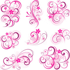 Pink abstract scroll flowers background