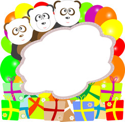 Obraz na płótnie Canvas cute vector panda with text box and many gift box