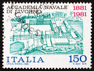 Postage stamp Italy 1981 shows View of Naval Academy of Livorno
