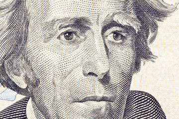 Andrew jackson Macro Close Up US Twenty Dollar Bill - obrazy, fototapety, plakaty