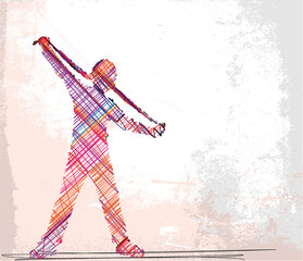 Abstract Sketch of girl with long braids. Vector illustration