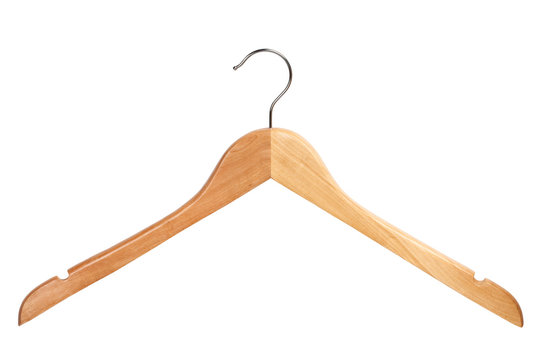 Wooden clothing hanger isolated over white background